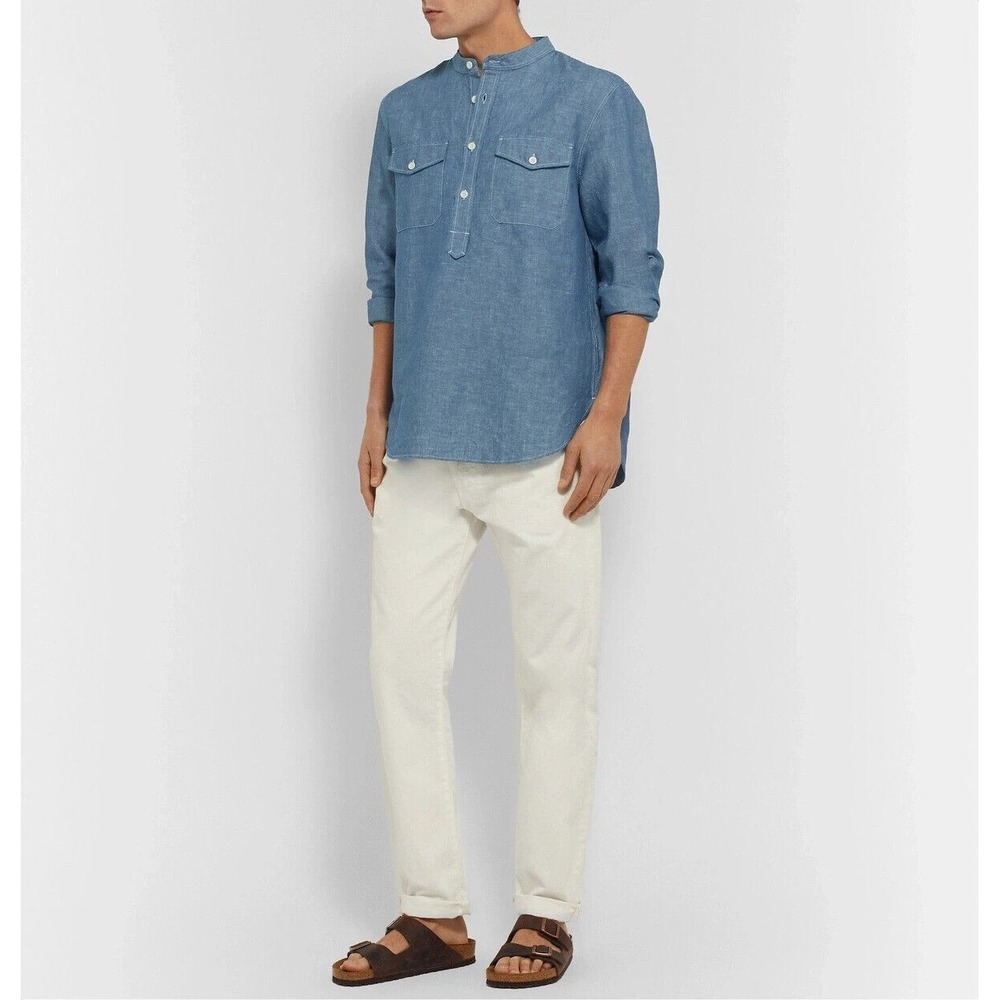 Mr P. Mr. Porter Chambray Popover Long Sleeve Shirt M Cotton/Linen Casual Preppy